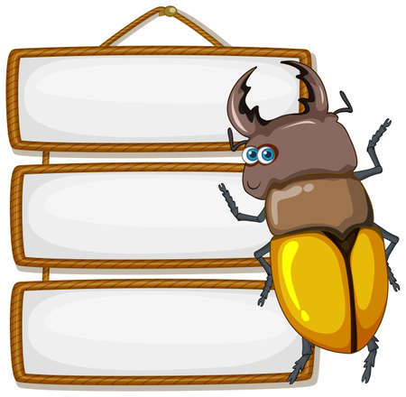 Isolated wooden banner with beetle illustrationのイラスト素材