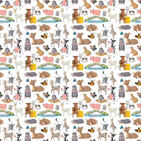 Funny squirrel with nuts on white background seamless illustrationの写真素材