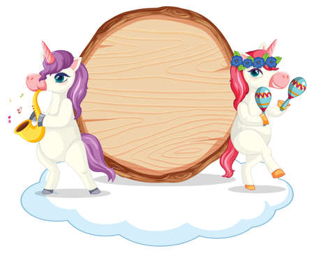 Isolated wooden banner with unicorn illustrationのイラスト素材
