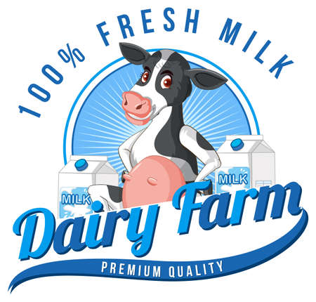 A cow with a Dairy farm label illustrationのイラスト素材
