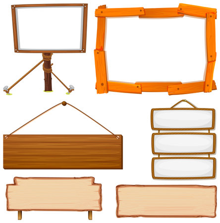 Set of wooden sign banner illustrationのイラスト素材