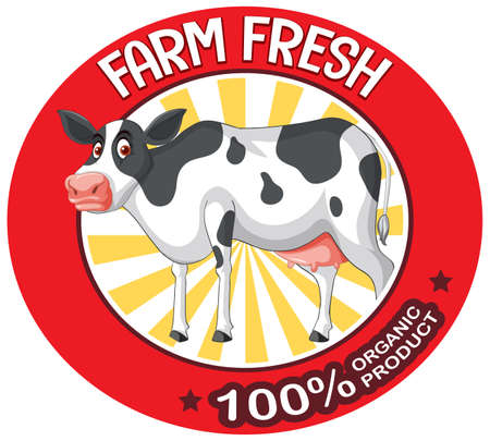 A cow with a Farm fresh label illustrationのイラスト素材