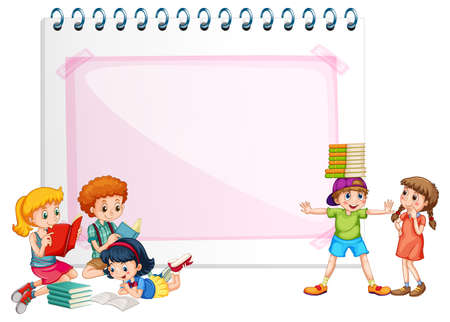 Blank note page frame with children illustrationのイラスト素材