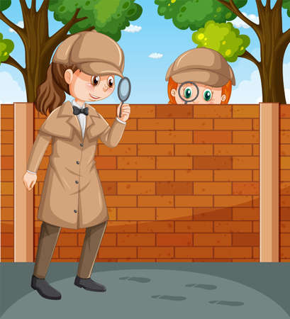 Detective wearing brown overcoat  illustrationのイラスト素材