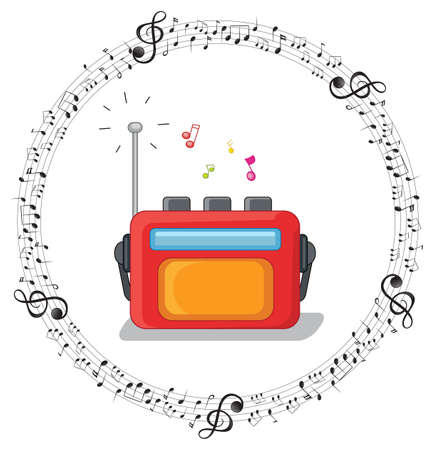 A radio with musical notes on white background illustrationのイラスト素材
