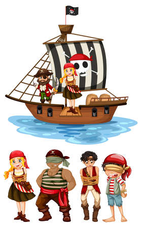 Set of different pirates cartoon characters illustrationのイラスト素材