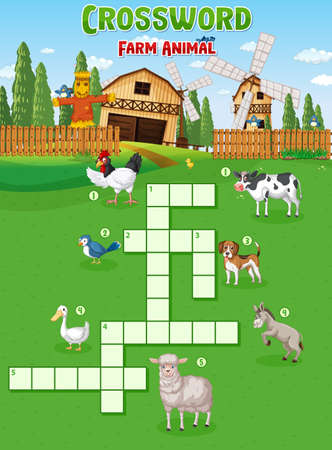 Matching Farm animal shadow worksheet illustrationのイラスト素材