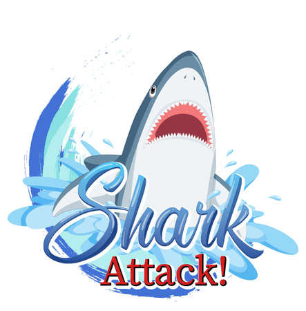A Marine logo with big blue shark and Shark attack text illustrationのイラスト素材