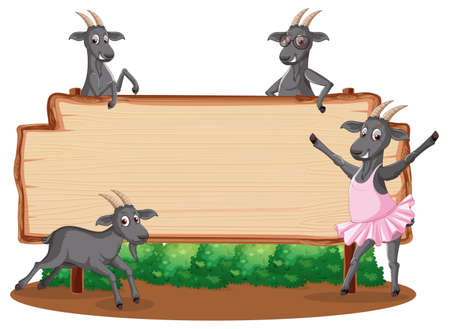 Blank wooden signboard with black sheep cartoon illustrationのイラスト素材