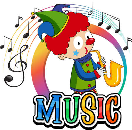 Clown blowing saxophone with music notes on white background illustrationのイラスト素材