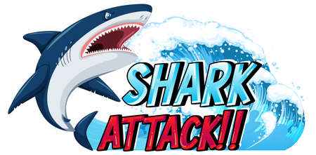 A Marine logo with big blue shark and Shark attack text illustrationのイラスト素材
