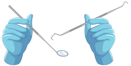 Dentist hand holding dental examination kit on white background illustrationのイラスト素材