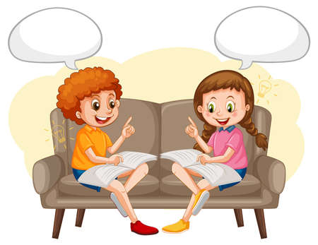 A kid reading book with speech bubble illustrationのイラスト素材