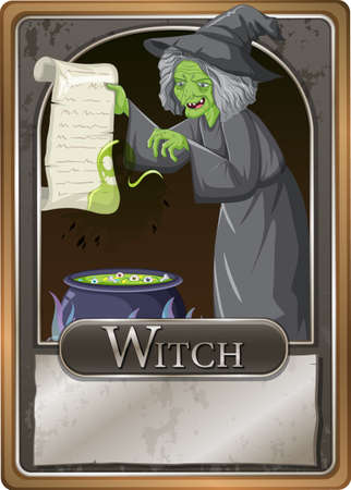 Old green witch character game card template illustrationのイラスト素材