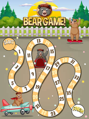 A snake ladder bear game template illustrationのイラスト素材