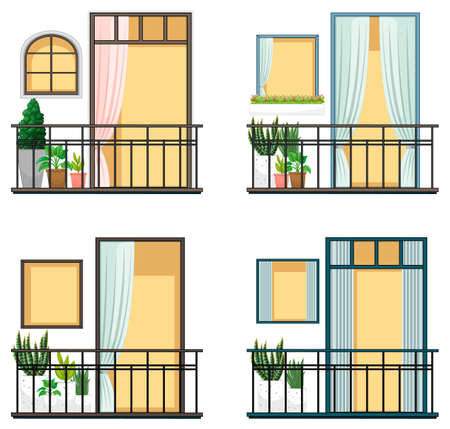 Apartment building balcony facade illustrationのイラスト素材