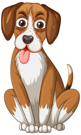 A Happy dog sitting on white background illustrationのイラスト素材