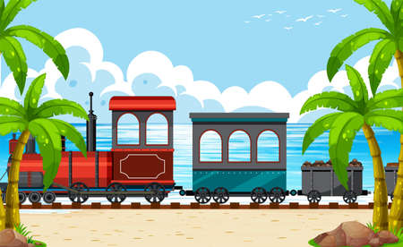 Outdoor scene with a steam locomotive train  illustrationのイラスト素材