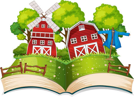 Book with scene of farmland illustrationのイラスト素材
