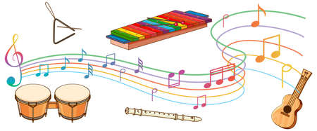 Music instrument with music notes on white background illustration