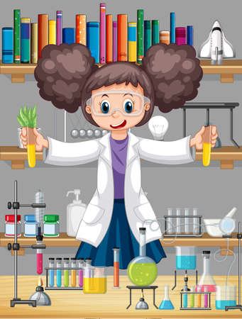 Laboratory scene with scientist cartoon character illustrationのイラスト素材