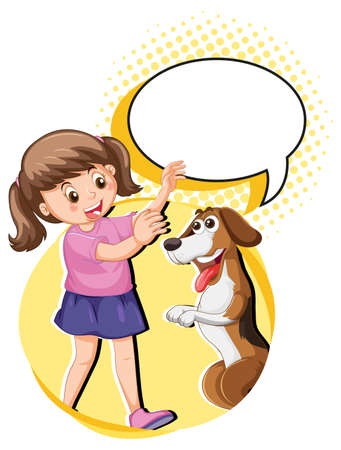 A girl and dog with callouts illustrationのイラスト素材
