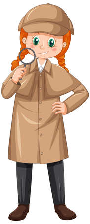 Female detective wearing brown overcoat and hat illustrationのイラスト素材