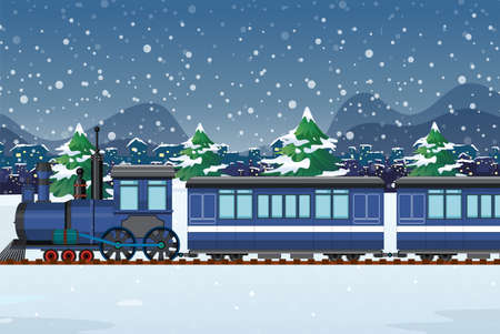 Outdoor scene with a steam locomotive train  illustrationのイラスト素材