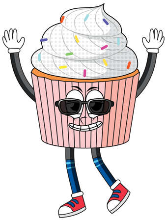 A cupcake cartoon character on white background illustrationのイラスト素材
