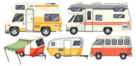 Set of different motorhomes  illustrationのイラスト素材