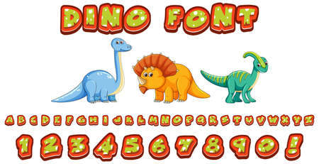 Font design for english alphabets in dinosaur character illustrationのイラスト素材