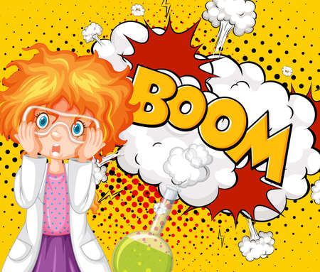 Scientist character with boom speech and facial expression retro comic  illustrationのイラスト素材