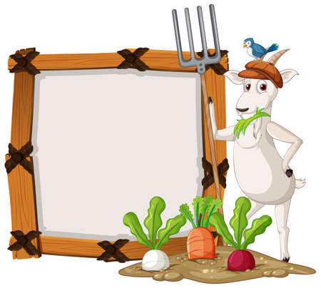 Isolated wooden banner with goat illustrationのイラスト素材