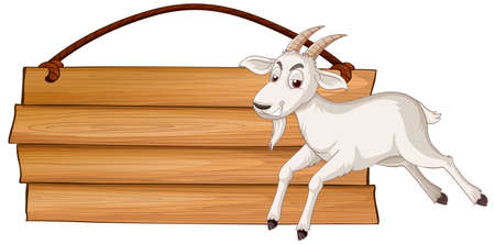 Isolated wooden banner with goat illustration