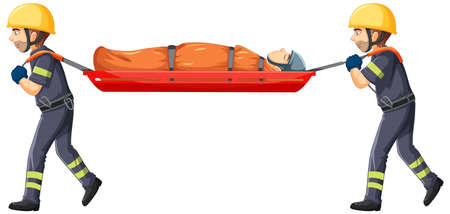 Rescue using stretcher on white background illustrationのイラスト素材