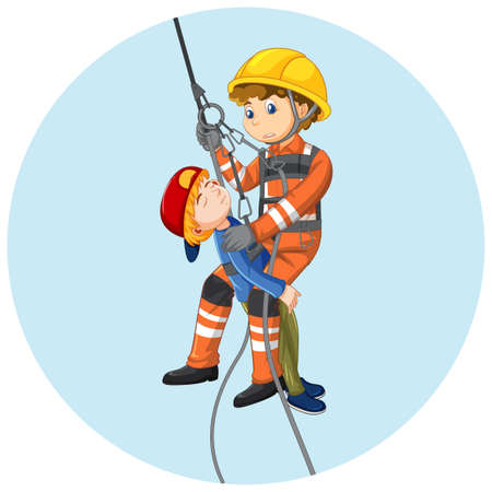 Rescue using sling with boy in circle template illustrationのイラスト素材