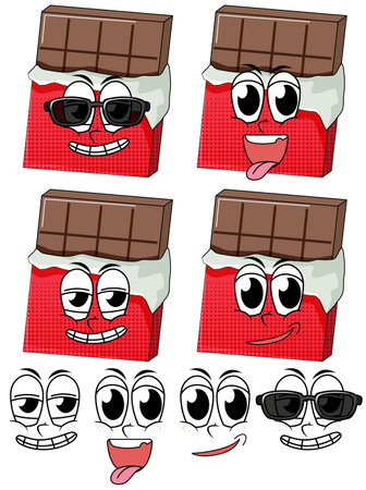 Set of facial expression vintage style cartoon with chocolate on white background illustrationのイラスト素材