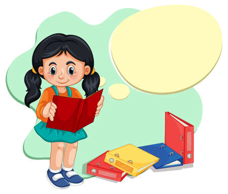 A girl reading with empty callout illustrationのイラスト素材