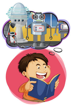 A boy reading with callout illustrationのイラスト素材