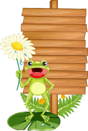 Blank wooden signboard with frogs illustrationのイラスト素材