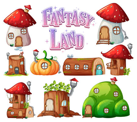 Set of fantasy fairy tale houses illustrationのイラスト素材