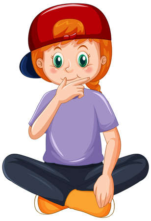 A happy girl sitting on white background illustrationのイラスト素材