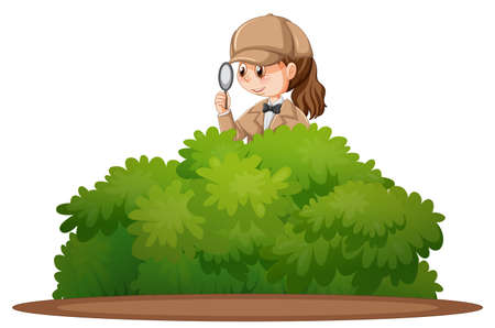 Detective wearing brown overcoat behind the bushes illustrationのイラスト素材