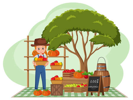 Flea market concept with fruit store illustrationのイラスト素材