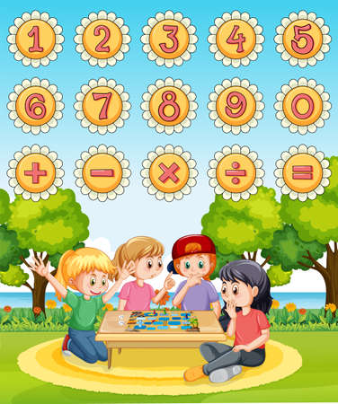 Number 0 to 9 with math symbols illustrationのイラスト素材