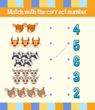 Match by count with different types of animals illustrationのイラスト素材