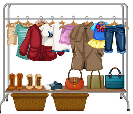 Clothes hanging on the metal bar illustrationのイラスト素材