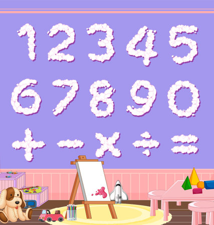 Number 0 to 9 with math symbols illustrationのイラスト素材