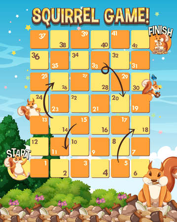 A snake ladder squirrels game template illustrationのイラスト素材