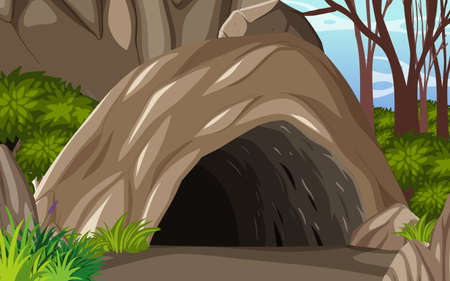 Inside cave landscape in cartoon style illustrationのイラスト素材